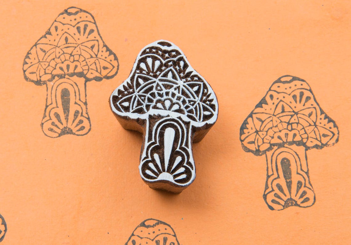 Mushroom Indian Textile Stamp Mushroom Block Printing Stamp Etsy Canada