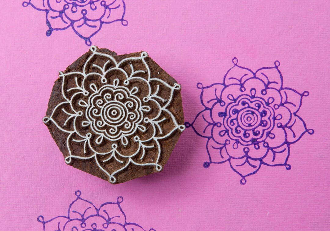 Indian Flower Wood Block Stamp Etsy