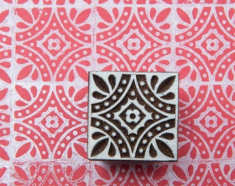 Patterned Square Indian Textile Stamp, Wood Block Printing Stamp, Patterned Wooden Block Stamp, Hand Carved Stamp, Wooden printing block