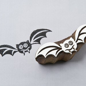 Bat, hand crafted wood block stamp