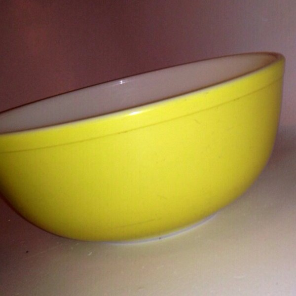 reserved for EKM Pyrex vintage yellow primary bowl 404