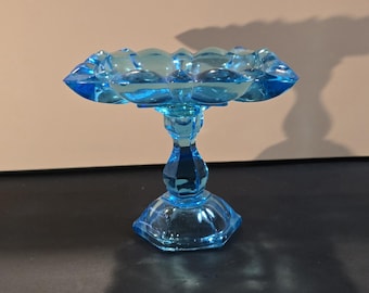 Vintage Tiara Exclusives Indiana Glass Horizon Blue Pedestal Ashtray Mid Century
