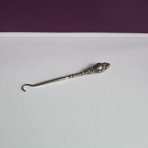 Antique Sterling Silver Button Hook Art Nouveau Shoe Boot Tool Victorian Hollow Handle Dressing Aid Collectible Vanity Accessory 1900s