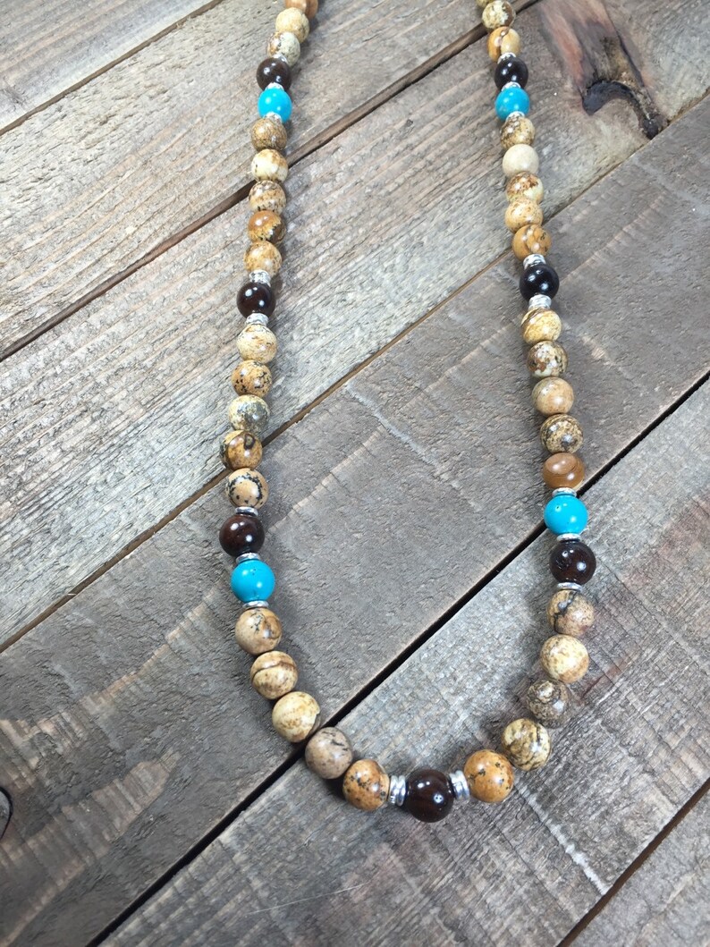 Mens Beaded Necklace Mens Necklace Jasper Necklace Beaded Etsy