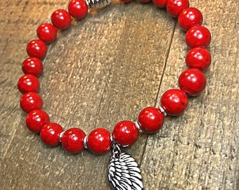 Angel Wing Bracelet , beaded bracelets, womens bracelets, red bracelet, stretch bracelet, stackable bracelet, bracelets , jewelry, gifts