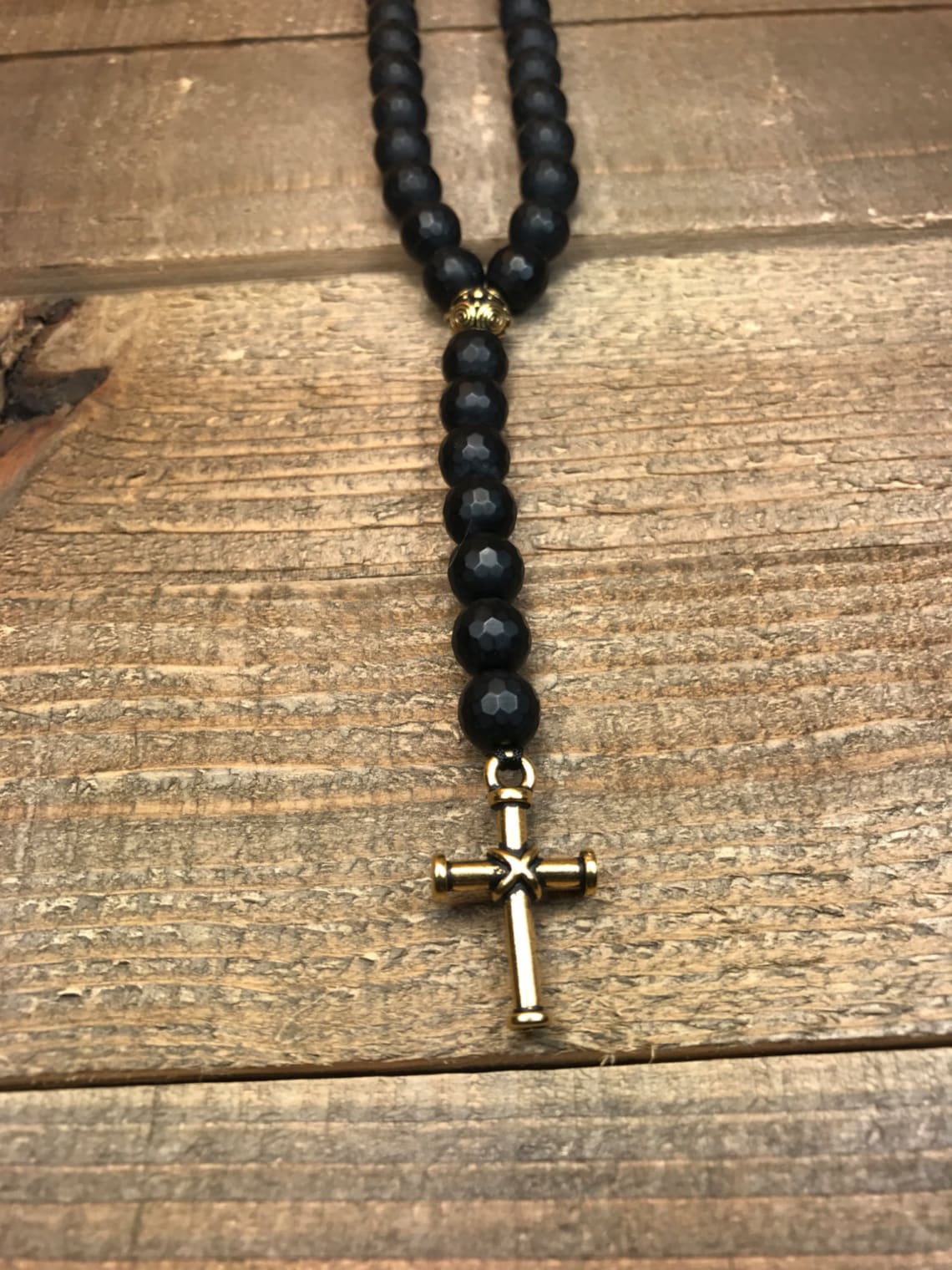 Mens Rosary Necklace Mens Necklace Black Onyx Necklace Etsy