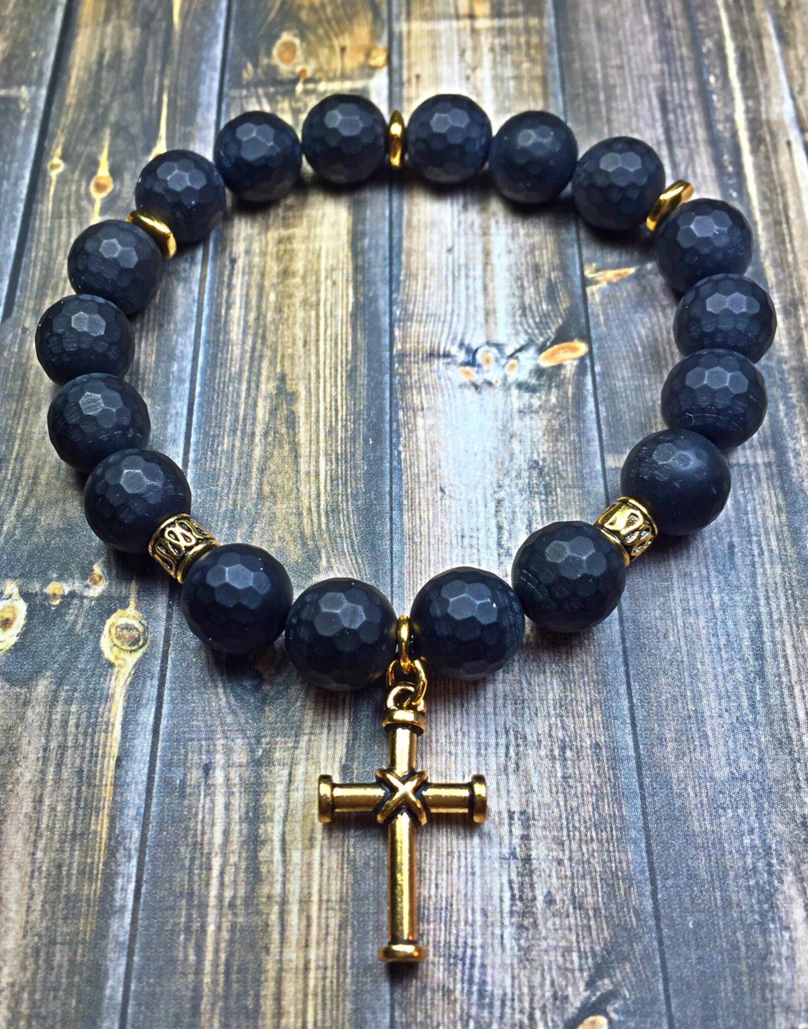 Men's Beaded Bracelet Mens Bracelet Cross Bracelet Beaded Etsy UK