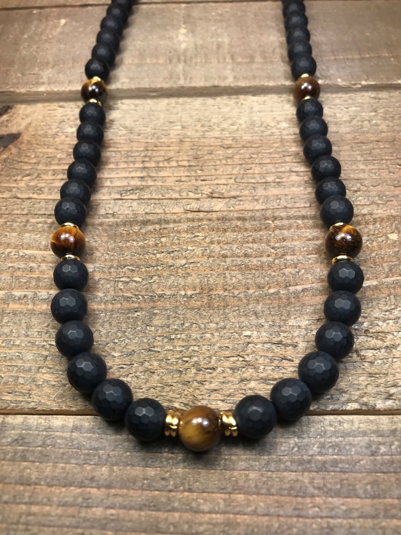 Mens Beaded Necklace Mens Necklace Onyx Necklace Beaded Etsy