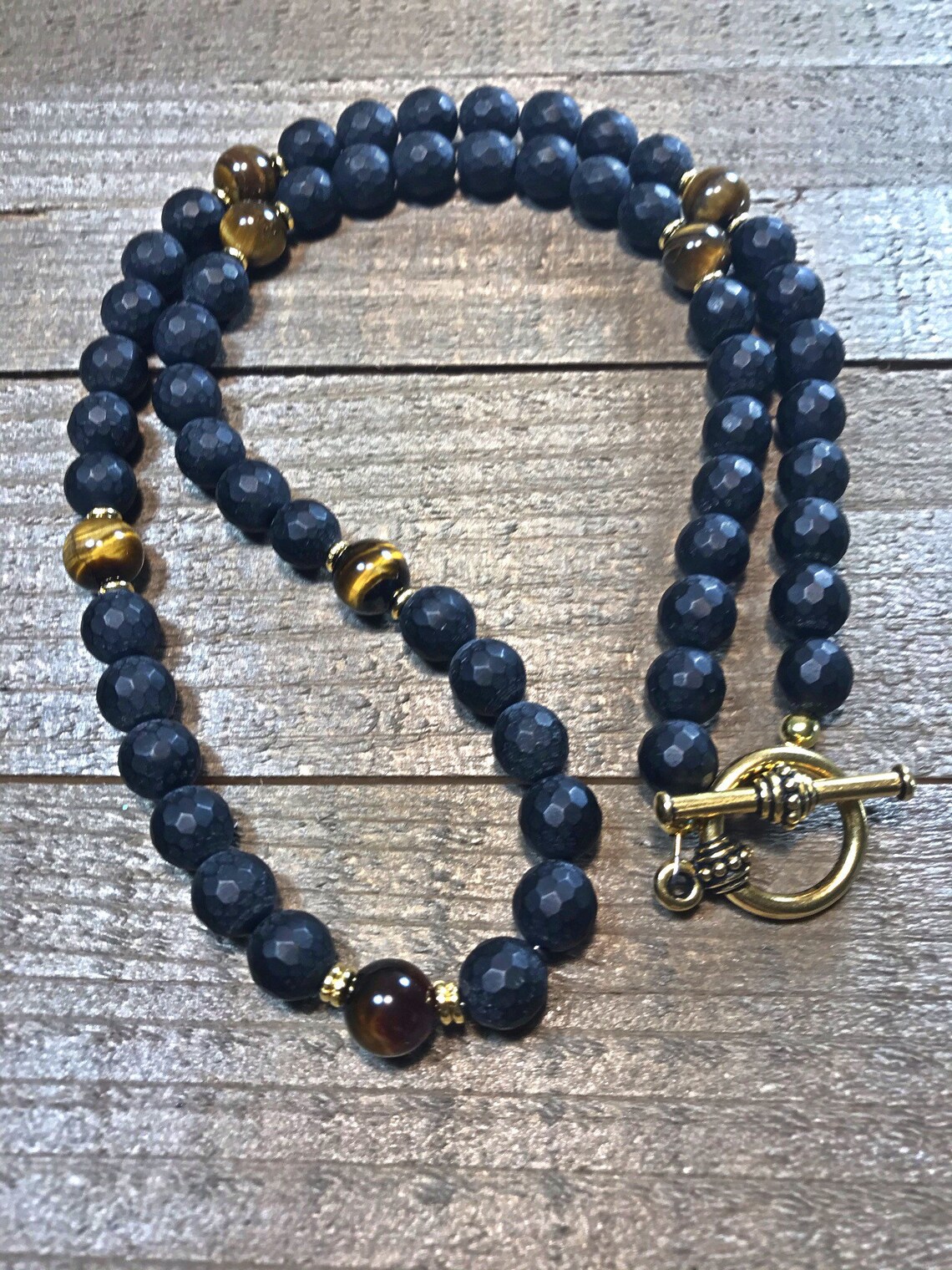 Mens Beaded Necklace Mens Necklace Onyx Necklace Beaded Etsy