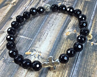 Cross bracelet, womens bracelet, cross bracelet, beaded bracelet, stretch bracelet, jewelry, gifts for him, stackable bracelet, religious