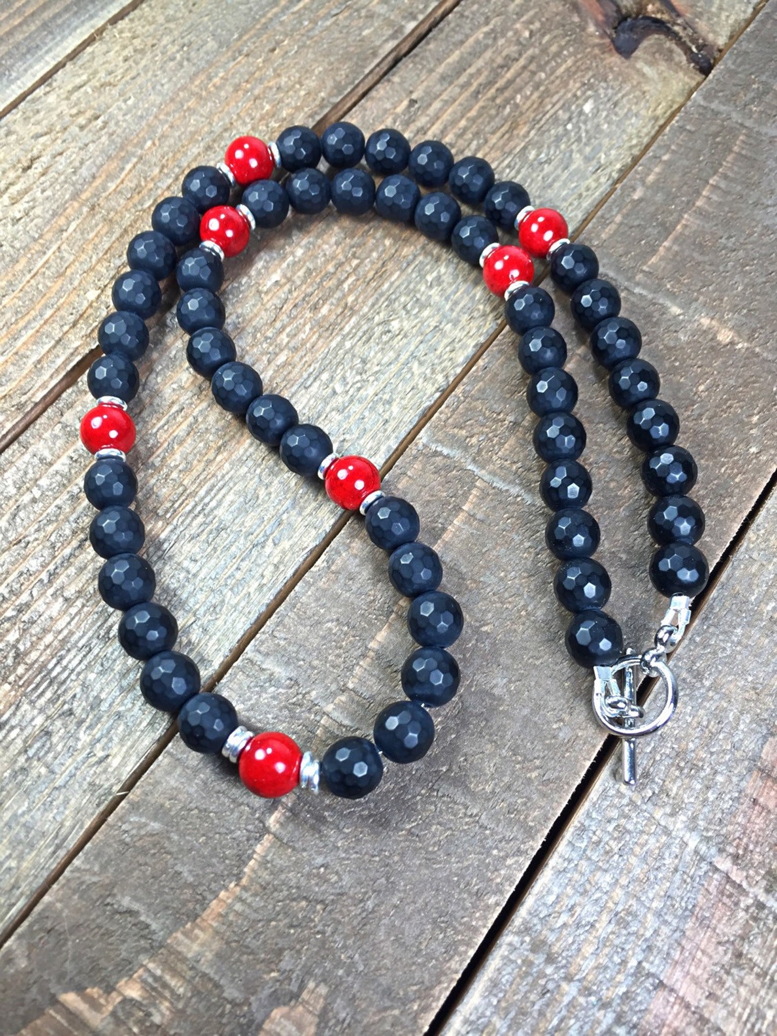 Mens Beaded Necklace Mens Necklace Onyx Necklace Beaded Etsy