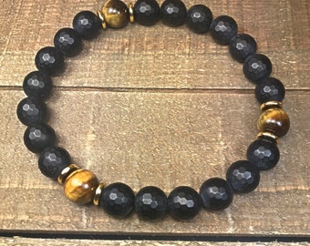 Men's bracelet, black bracelet, onyx bracelet, beaded bracelet, stretch bracelet, jewelry, gifts for him, stackable bracelet, men's jewelry