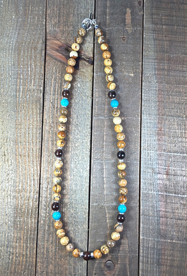 Mens Beaded Necklace Mens Necklace Jasper Necklace Beaded Etsy
