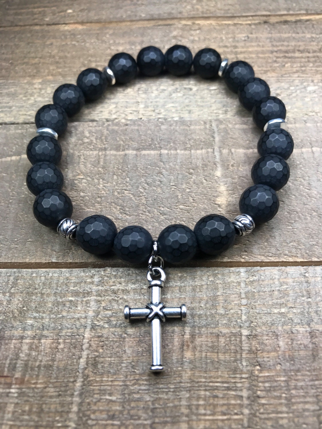 Men's beaded bracelet mens bracelet cross bracelet