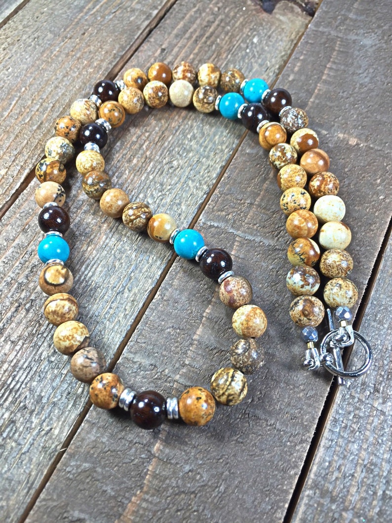Mens Beaded Necklace Mens Necklace Jasper Necklace Beaded Etsy