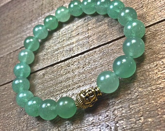 Green Buddha Bracelet, mens beaded bracelet, stretch bracelet, jewelry, gifts for him, stackable bracelet, yog