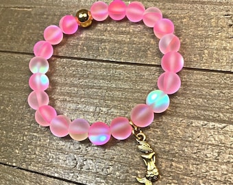 Mermaid Glass Bracelet, Mermaid Bracelet, Pink, Beaded Bracelet, Mystic Aura Bracelet