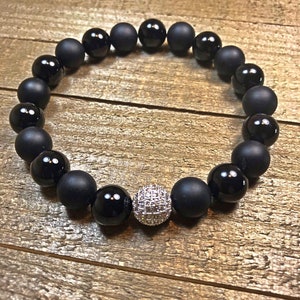 Men&#39;s Beaded Bracelet, onyx bracelet, mens bracelet, beaded bracelet, stretch bracelet, jewelry, gifts for him, stackable bracelet