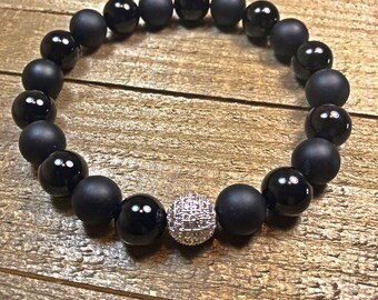 Men's Beaded Bracelet, onyx bracelet, mens bracelet, beaded bracelet, stretch bracelet, jewelry, gifts for him, stackable bracelet