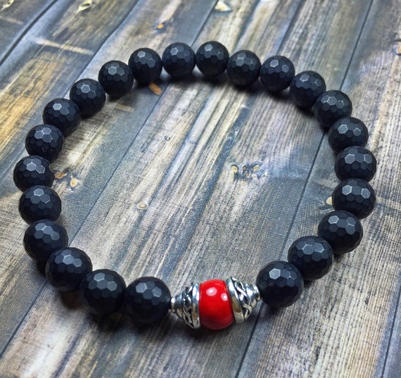 Men's bracelet onyx bracelet beaded bracelet stretch | Etsy