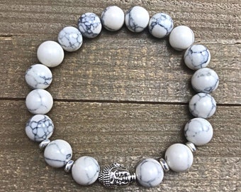 Buddha bracelet, gemstone bracelet, mens beaded bracelet, stretch bracelet, jewelry, gifts for him, stackable bracelet, yoga inspired
