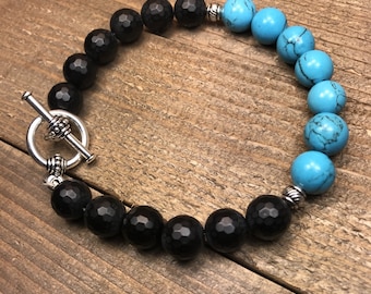 Mens beaded bracelet, mens bracelet, beaded bracelet, toggle clasp bracelet, jewelry, gifts for men, stackable bracelet,