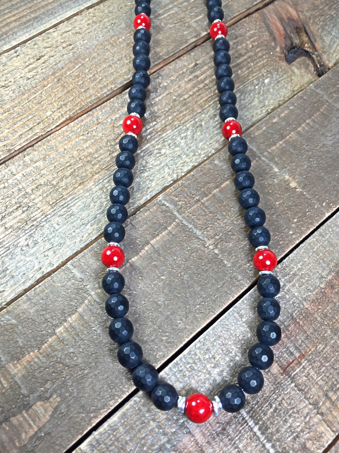 Mens Beaded Necklace Mens Necklace Onyx Necklace Beaded Etsy