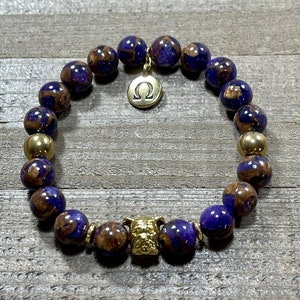 Mens Beaded Bracelet, omega psi phi, purple and gold, fraternity, beaded bracelet, mens jewelry