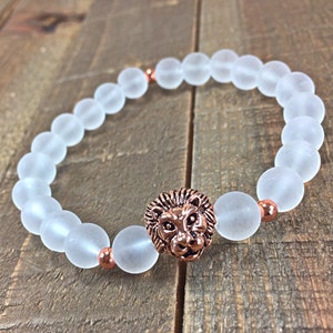 Lion bracelet, mens bracelet, lion head bracelet,  beaded bracelet, stretch bracelet, jewelry, gifts for him, stackable bracelet,