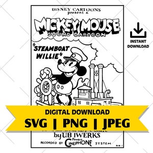 Steamboat Willie SVG JPEG PNG Bundle | Klasyczna mysz z kreskówek w stylu vintage | Pobieranie cyfrowe