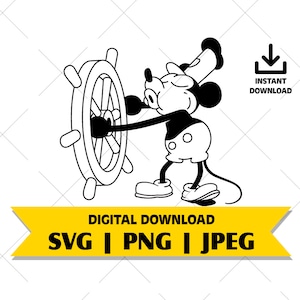 Steamboat Willie SVG, JPEG, PNG Bundle | Classic Vintage Cartoon Mouse | Digital Download | Cut File