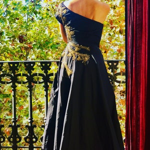 Vintage evening dress, golden embroidery, size S