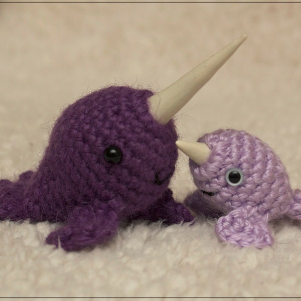 PATTERN: Mr. Narwhal & Baby Narwhal crochet amigurumi pattern // unique polymer clay horn // instant download