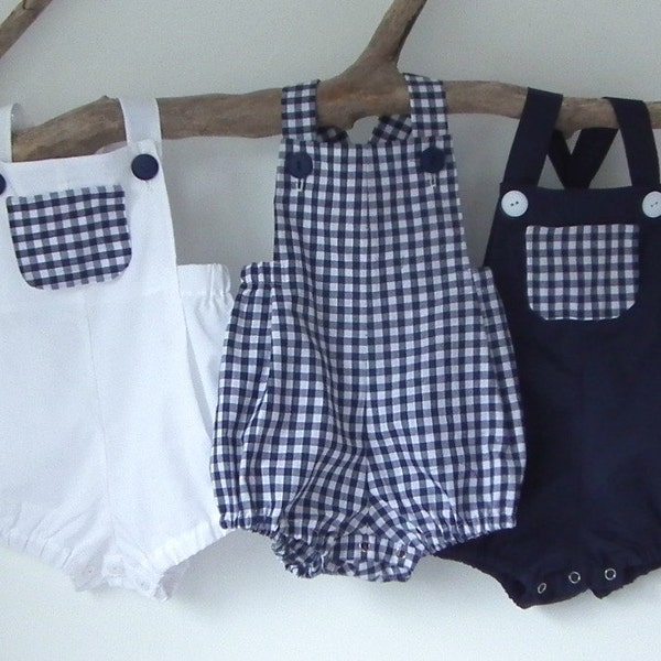 Baby Boy Newborn to 3T Baby Boy Rompers, Navy Gingham Plaid Check   Romper Summer  Sunsuit Toddler  Baby Shower Christening Baptism