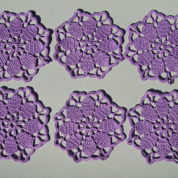 Crochet coasters, flowers coasters, Set of 6 pieces