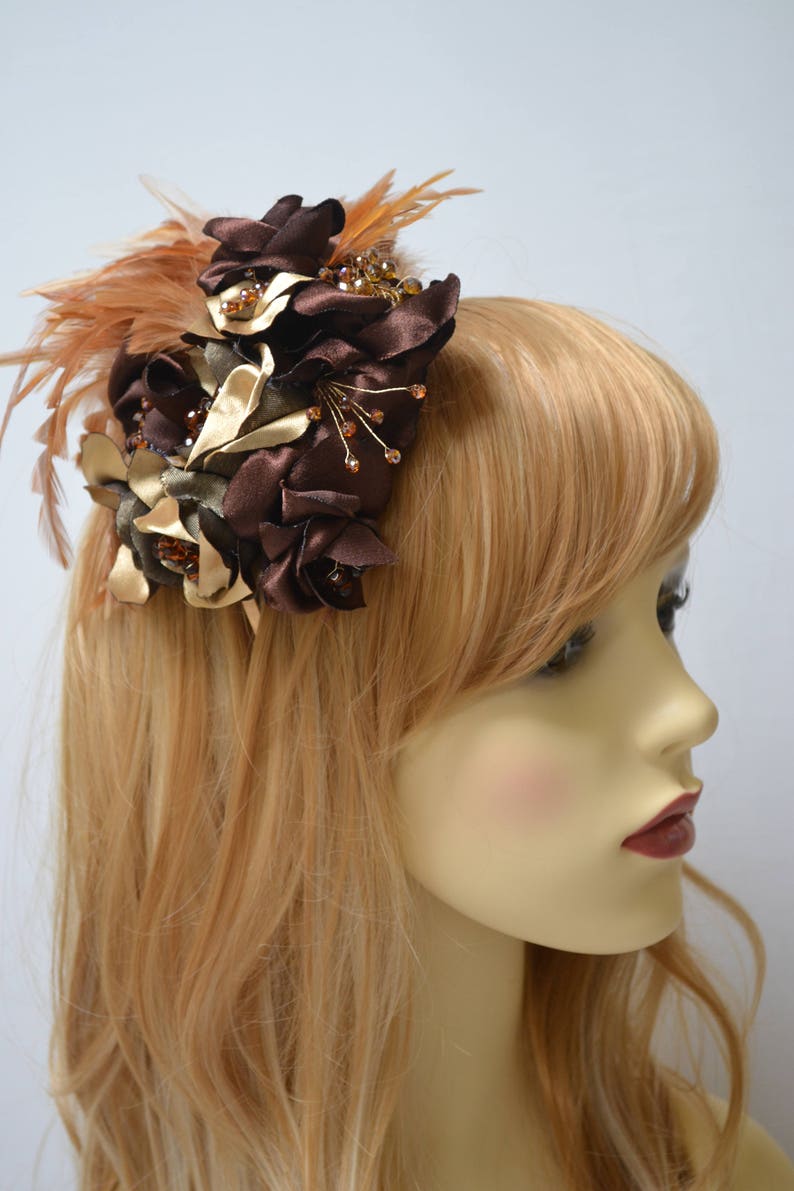 Brown Gold and Rust feather fascinator