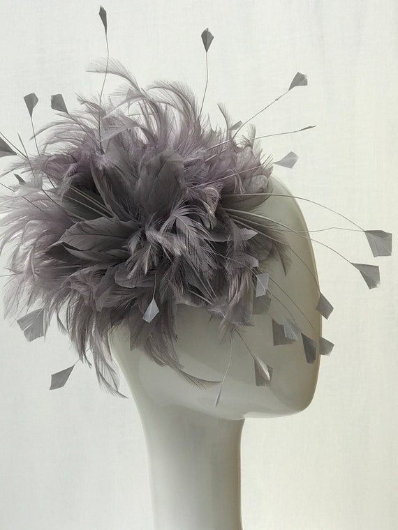 Silver/pewter/grey Feather Fascinator 