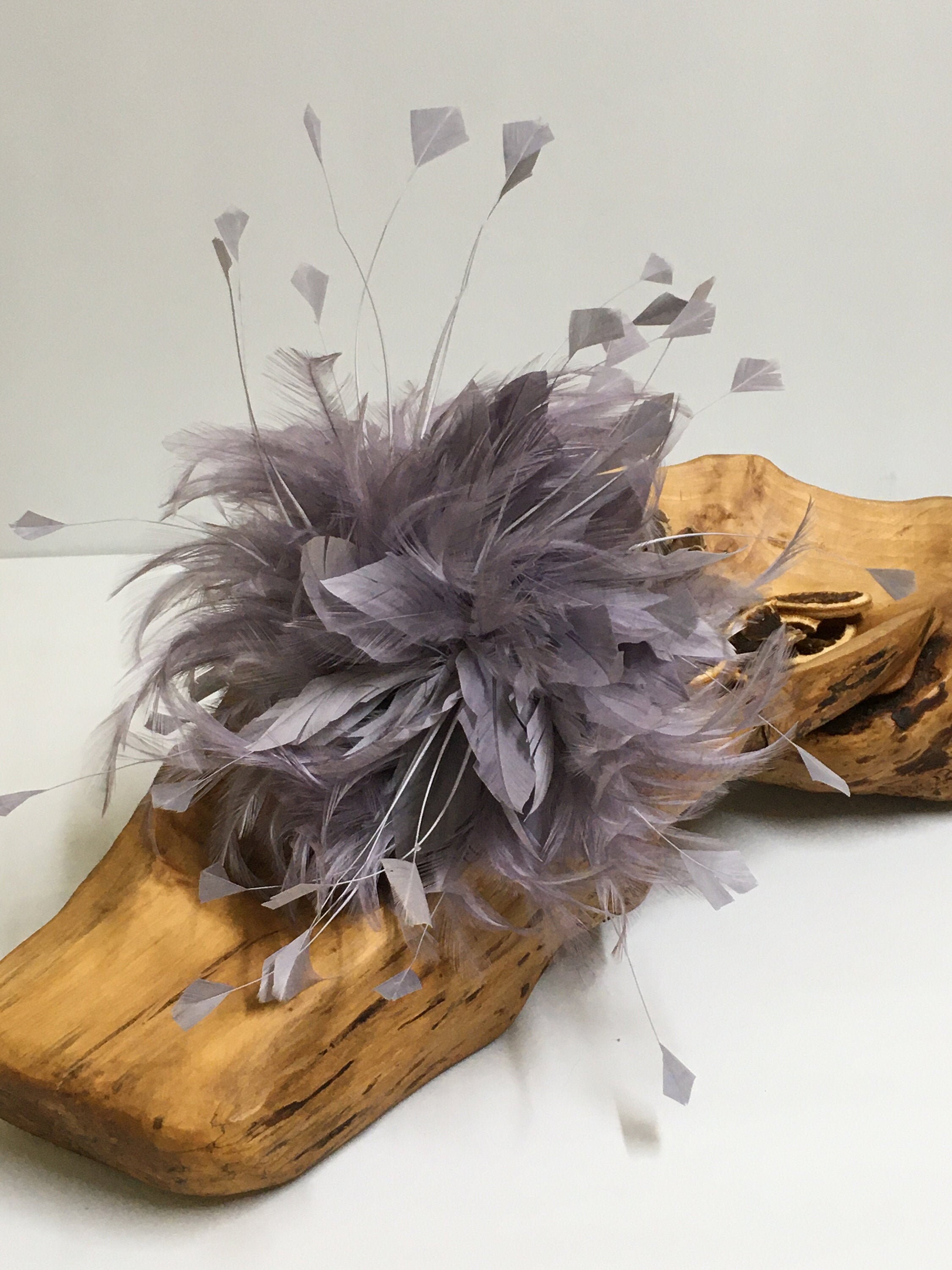 Silver/pewter/grey Feather Fascinator 