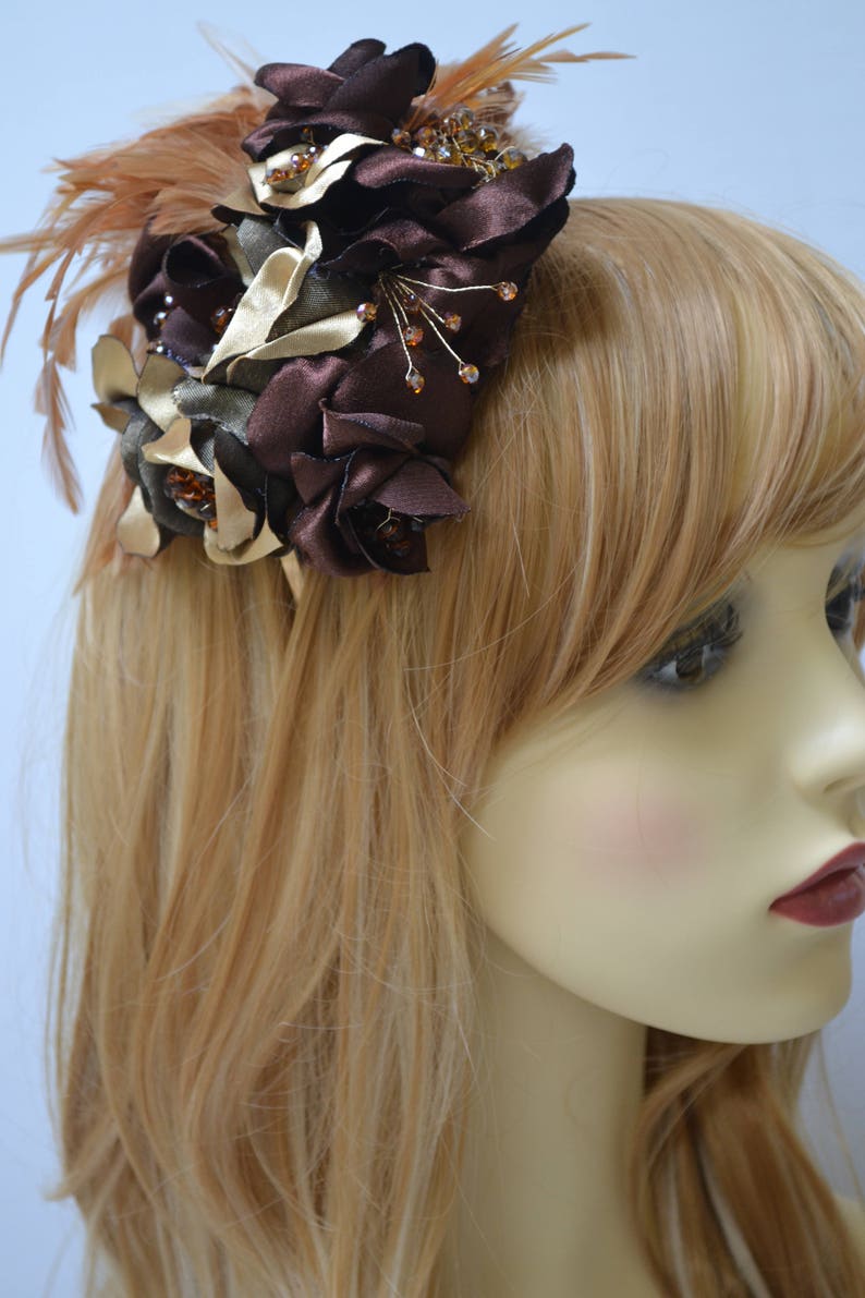 Brown Gold and Rust feather fascinator