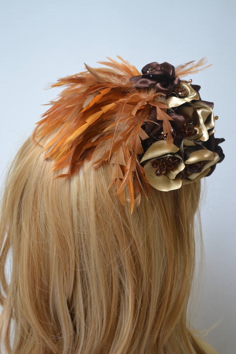 Brown Gold and Rust feather fascinator