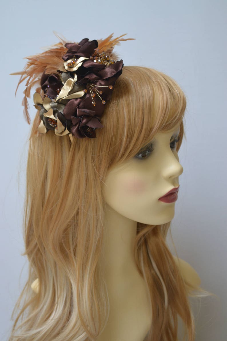 Brown Gold and Rust feather fascinator
