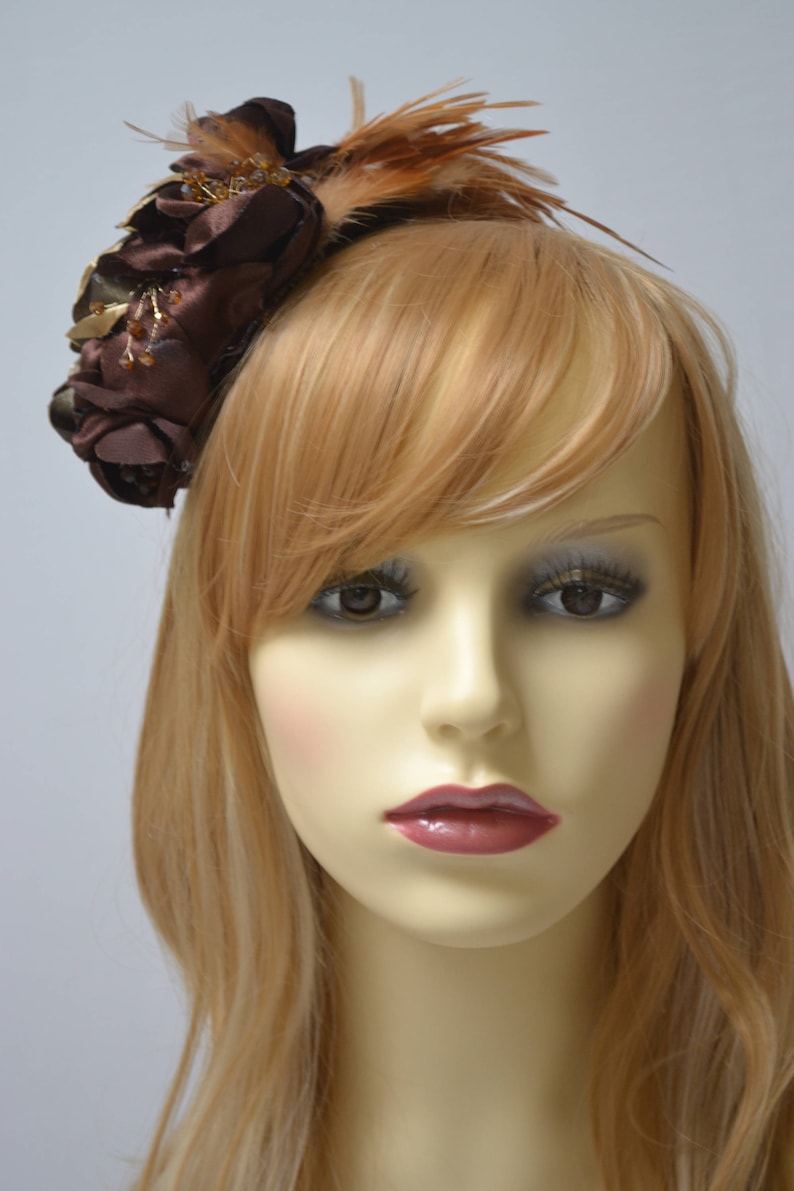 Brown Gold and Rust feather fascinator