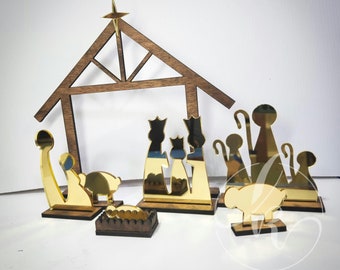 Wood and Acrylic Nativity Set, Minimalist Nativity, Wood Nativity Scene, Wooden Manger, Unique Nativity, Simple Nativity, Nativity Figures