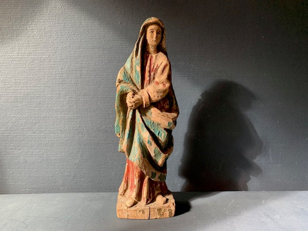 Ancient Virgin Mary Sculpture in Polychrome Wood 18th - Etsy