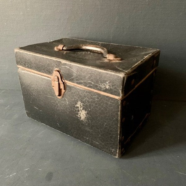 Old black cardboard briefcase, 1910, France