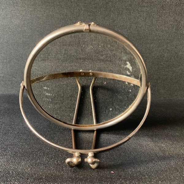 Miroir de barbier ancien rond en laiton, 1930, France