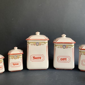Set of antique floral porcelain spice jars, 1970