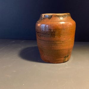 Small glazed stoneware pot, signed enamelled ceramic