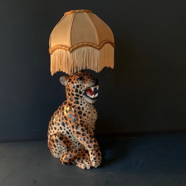 Old ceramic leopard lamp, 1960/70, Italy.