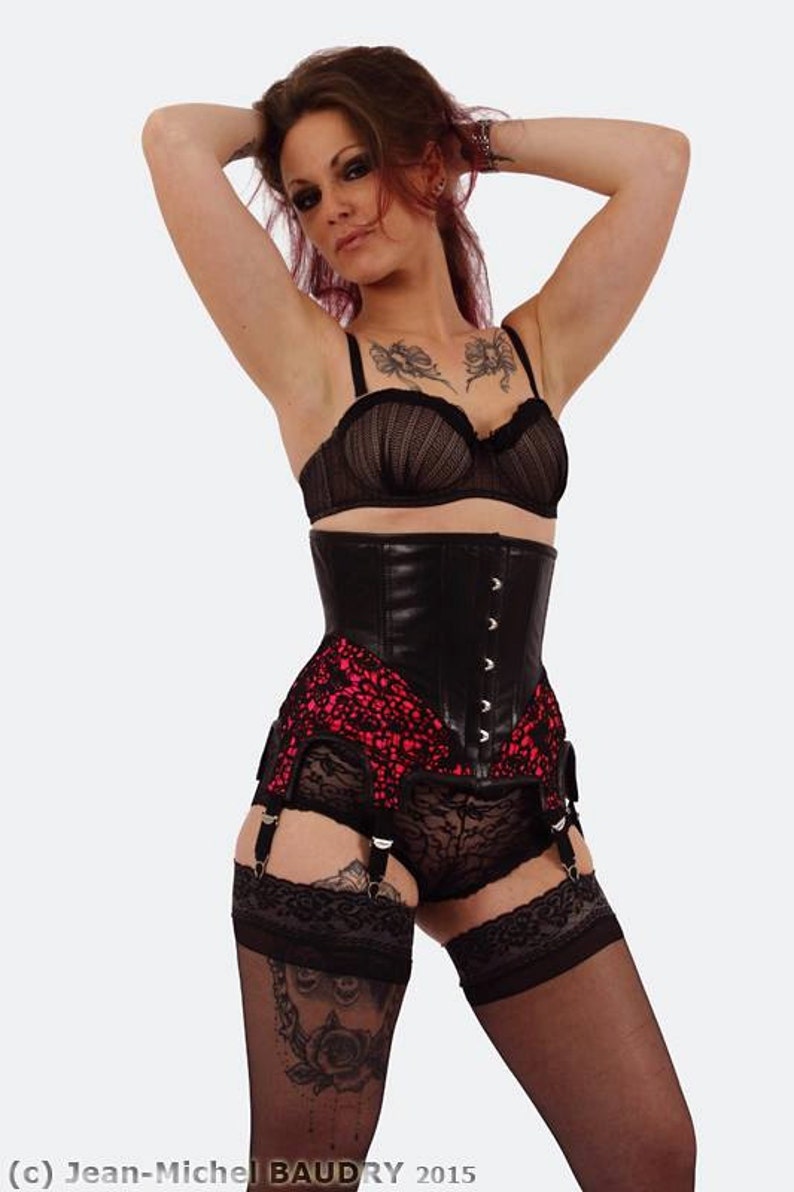 Leather Underbust Corset Suspender belt image 2